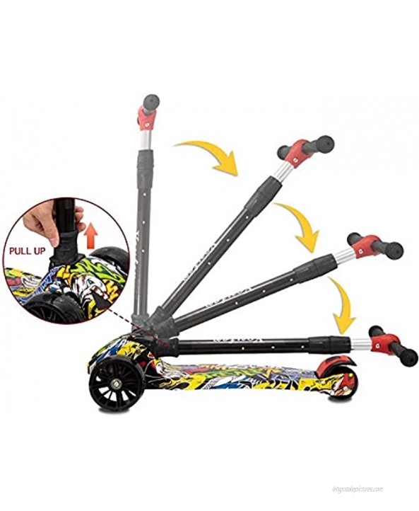 Alucard 3-Wheeled Scooter for Kids Widened Wheel LED Lights and Gravity Assisted Steering Design Adjustable Lean-to-Steer Handlebar Stand Ride with Brake for Boys and Girls Ages 3-14 Years Old