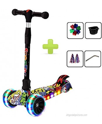 Alucard 3-Wheeled Scooter for Kids Widened Wheel LED Lights and Gravity Assisted Steering Design Adjustable Lean-to-Steer Handlebar Stand Ride with Brake for Boys and Girls Ages 3-14 Years Old