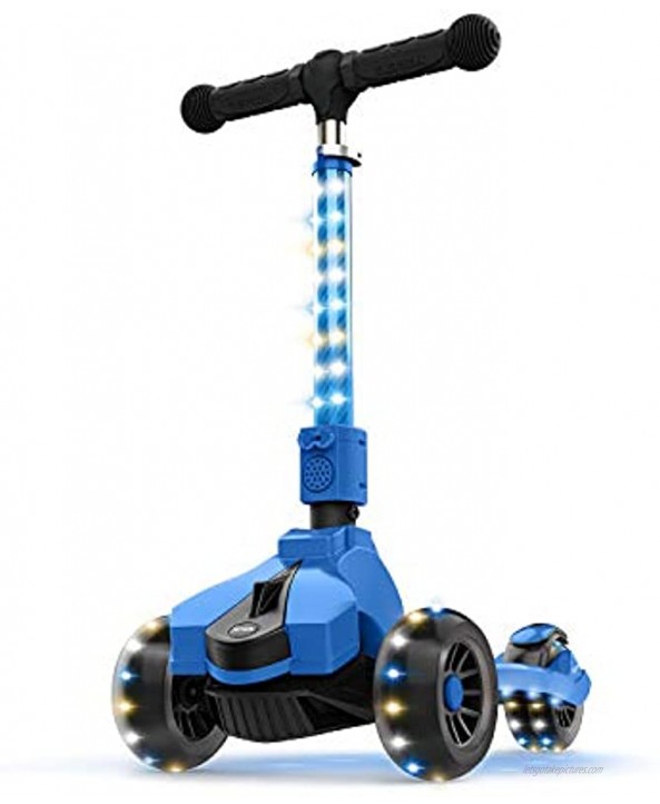 Jetson Saturn Folding 3-Wheel Kick Scooter with Light-Up Stem & Deck Lean-to-Steer Design with Sturdy Wide Deck & Adjustable Height for Kids 3 & Up Blue