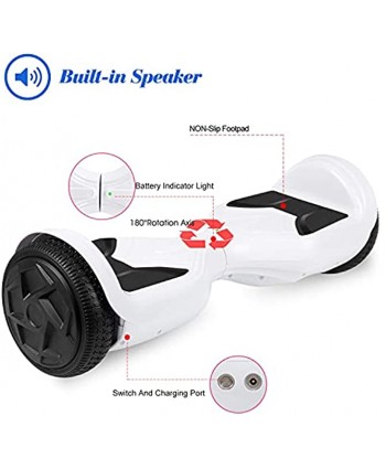 LIEAGLE Hoverboard 6.5" Self Balancing Scooter Hover Board with bluetooth Wheels LED Lights for Kids AdultsA18 white