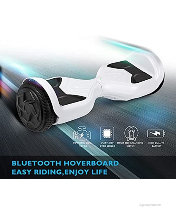 LIEAGLE Hoverboard 6.5 Self Balancing Scooter Hover Board with bluetooth Wheels LED Lights for Kids AdultsA18 white