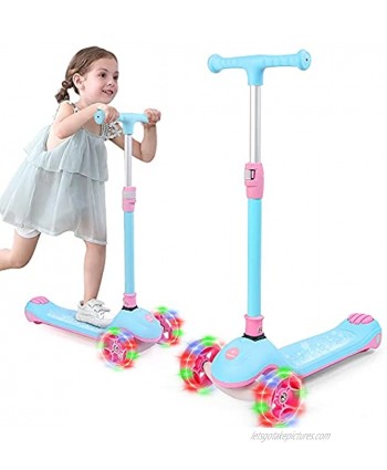 Maydolly Kick Scooter Lean-to-Steer Scooter with 3 Extra Wide PU LED Flashing Light-Up Wheels and 3 Adjustable Heights for Kids Children and Toddlers Girls & Boys from 3-12yrs