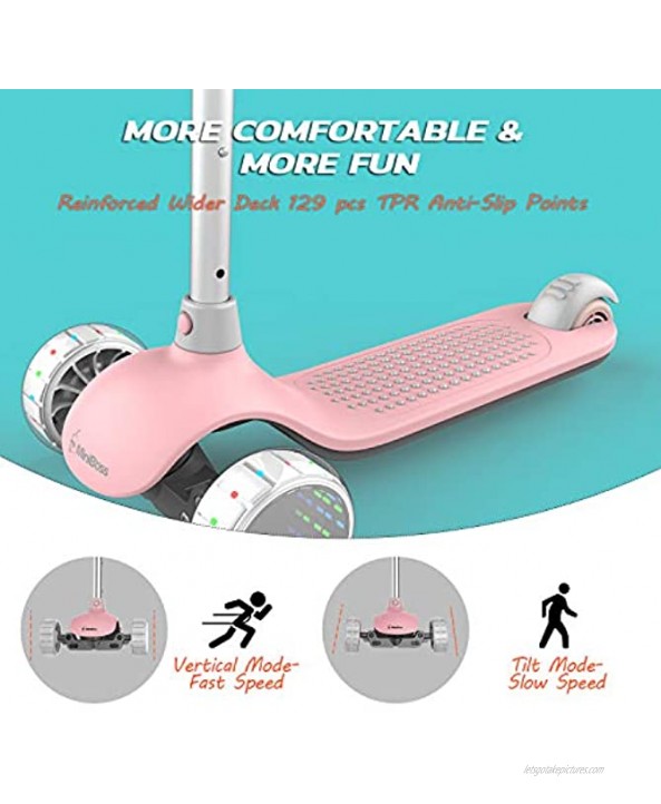 MiniBoss Kick Scooter for Kids 3 Wheels Kids Scooter with Fashional Lights Folding Kids Scooter Flexible Scooter for Kids with Wide Deck and Adjustable Ergonomic Hand Bar for 2 to 12 Years Kids