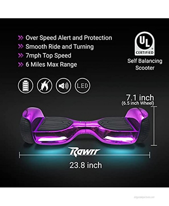Rawrr Hoverboard for Kids and Adults with Bluetooth Speaker and LED Lights Electric Self Balancing Scooters Hoverboards for Girls and Boys Advanced Safety Features Transforming Color