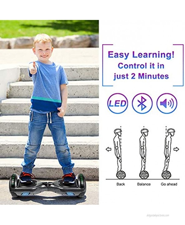 SISIGAD Hoverboard Self Balancing Scooter 6.5 Two-Wheel Self Balancing Hoverboard with Bluetooth Speaker and LED Lights Electric Scooter for Adult Kids Gift