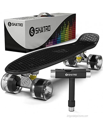 Skatro Mini Cruiser Skateboard. 22x6inch Retro Style Plastic Board Comes Complete