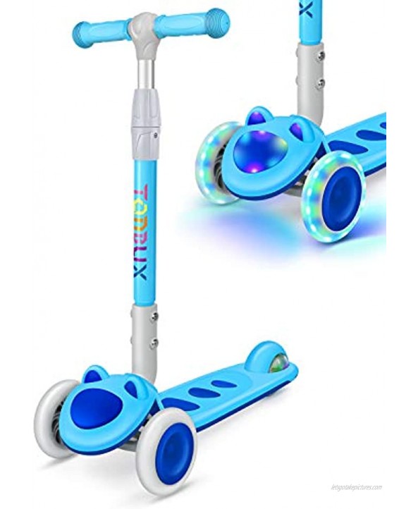 Toddler Scooter TONBUX 3 Wheel Kick Scooter for Toddlers Kids Age 3 to 8 Boys and Girls Scooter with Light Up 3-Wheels Adjustable Height Mini Scooter for Children Ride on Toys Blue Cat Design