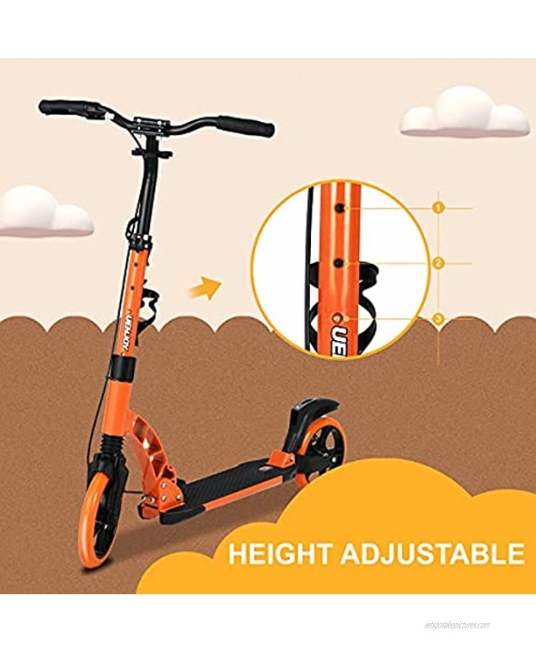 Uenjoy Scooter for Big Kids & Adult Two Wheel Kick Scooter Adjustable Handlebar Foldable Scooter with Shoulder Strap Easy to Carry Aluminum Hand Brake Scooter Weight Capacity Up to 220 lbs