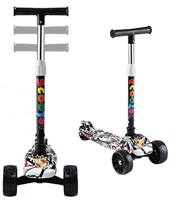 Weigesitor Kids Scooter Kick Scooters  LED Light-up Scooter ，Adjustable Height Scooter for Kids Ages 3-9，Toys for 6 Year Old Girls and Boys . Yellow Graffiti…