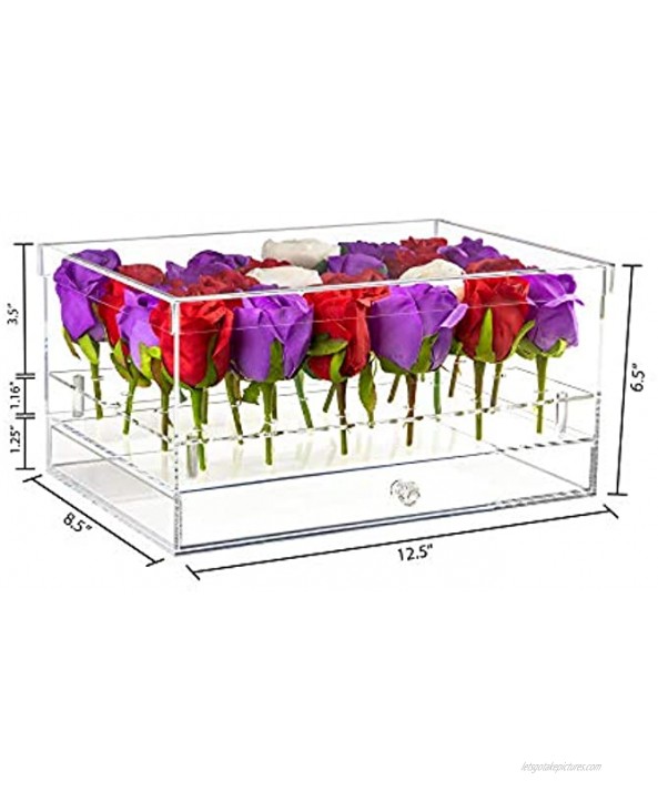 Better Display Cases Clear Acrylic Flower Display Case with Drawer for Wedding and Home 24 Holes A095