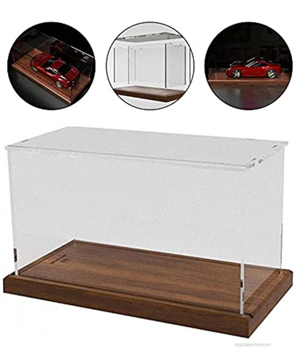 chiwanji Clear Acrylic Model Car Display Case with Wood Base 1:18 Scale for Figures Dolls