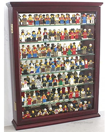 Display Case Wall Cabinet Shelf Unit Display of Block Toy Minifigures Miniatures Figurines Cherry Finish