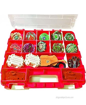 HOME4 Double Sided No BPA Toy Display Storage Container Box Compatible with Mini Toys Small Dolls Tools Beyblade Heavy Duty Organizer Carrying Case 34 Adjustable Compartments Red