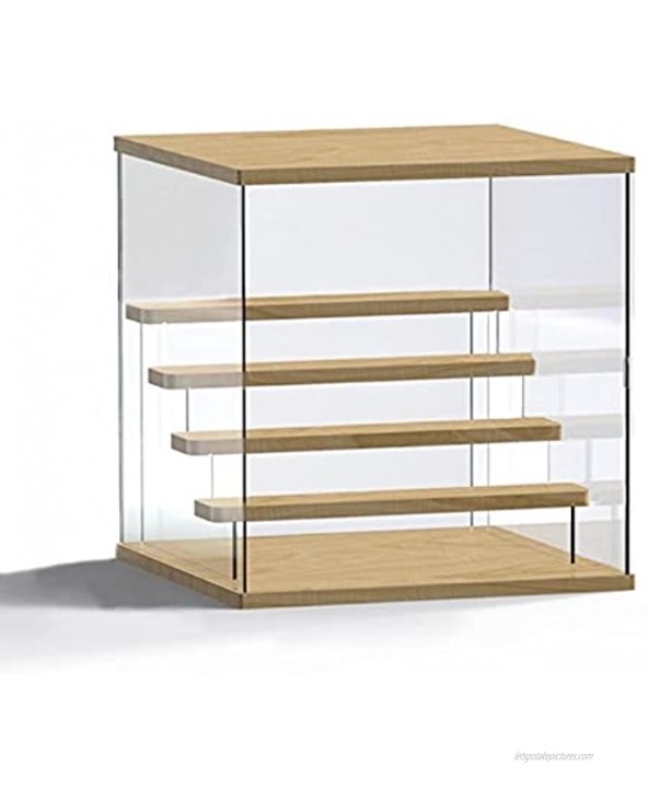 Nynelly 5 Tier Clear Acrylic Display Case Stand Assemble Countertop Box Storage Cube Organizer Dustproof Protection Showcase for Action Pop Figures Collectibles Toys,Walnut,12.5L x 12.5W x 13H