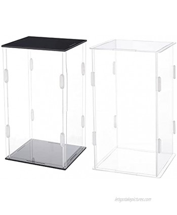 SUPERFINDINGS 2 Sets 2 Colors 10x10x20cm Acrylic Display Box Transparent Cube Organizer Doll Prevention Case Dustproof Countertop Box with Black Base for Model Toy and Collectibles Display