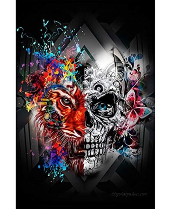 1000 Piece Jigsaw Puzzle for Adults Halloween Puzzle Tiger and Skull Puzzle Wooden Puzzle for Adults Teens Educational Toys Gifts29.5x19.7 Inches