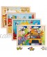 4 Packs 24 PCs Jigsaw Puzzles for Kids Preschool Educational Brain Teaser Boards Toys Animal Zoo Bus Marine World Construction Sites Children Enlightenment 3 Years Old and Up