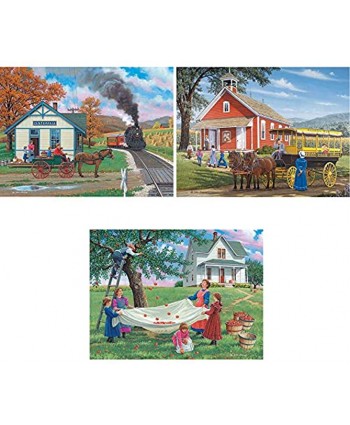 Bits and Pieces Value Set of Three 3 300 Piece Jigsaw Puzzles for Adults Each Puzzle Measures 18" X 24" 300 pc Jigsaws Whistle Shop Morning Ma'am Bushels of Fun by Artist John Sloane