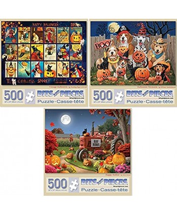 Bits and Pieces Value Set of Three 3 500 Piece Jigsaw Puzzles for Adults Each Puzzle Measures 18" x 24" 500 pc Halloween Pumpkin Collection Jigsaws by Multiple Artists