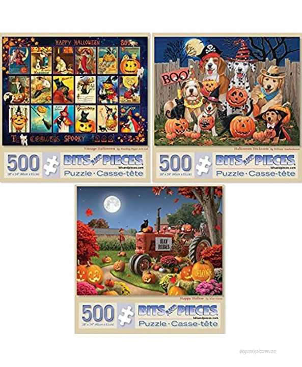 Bits and Pieces Value Set of Three 3 500 Piece Jigsaw Puzzles for Adults Each Puzzle Measures 18 x 24 500 pc Halloween Pumpkin Collection Jigsaws by Multiple Artists
