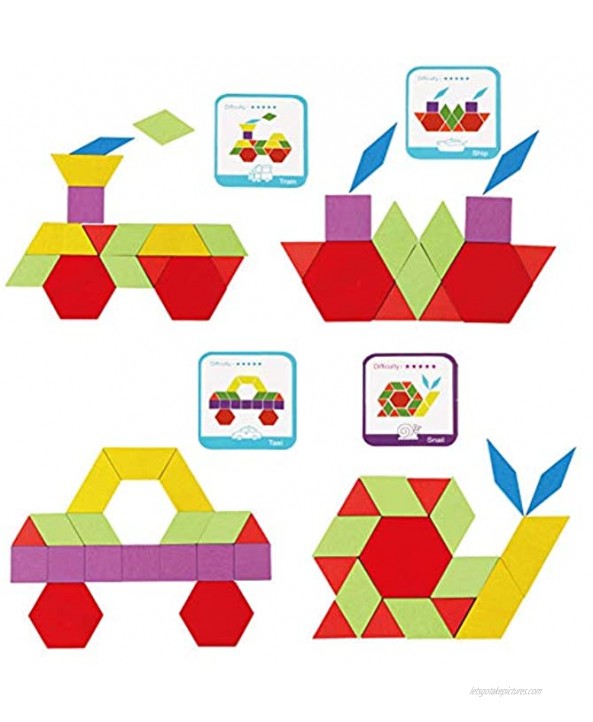 LOVESTOWN 230 Pcs Wooden Pattern Blocks Geometric Shapes Blocks Pattern Blocks with Cards Tangram Puzzles for Kids Educational Tangram Toys