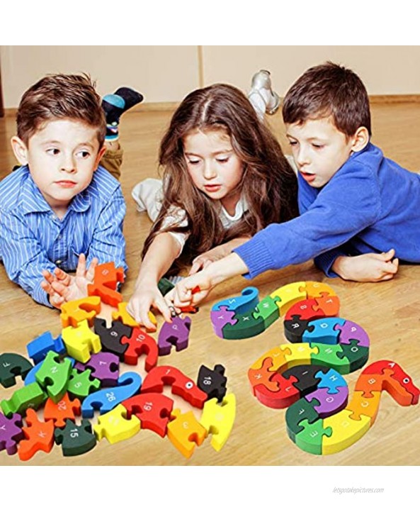 lovestown Alphabet Jigsaw Puzzle Building Blocks Animal Wooden Puzzle Wooden Snake Letters Numbers Block Toys for Children’s Toys Snake