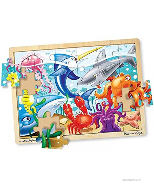 Melissa & Doug Under the Sea Ocean Animals Wooden Jigsaw Puzzle With Storage Tray 24 pcs