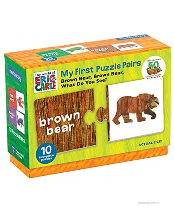 Mudpuppy The World of Eric Carle Brown Bear Brown Bear What Do You See? My First Puzzle Pairs – Great for Kids Age 2+ 10 Sturdy 2-Piece Puzzles – Teaches Problem-Solving Colors Fine Motor Skills