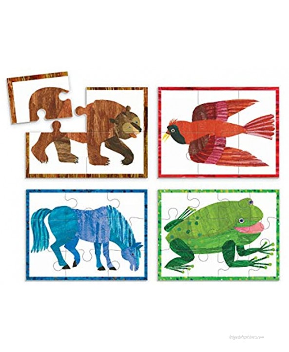 Mudpuppy World of Eric Carle Brown Bear 4-in-A-Box Puzzles Ages 2-5 Each Measures 6”x8 Chunky Puzzles with 4 6 9 and 12 Pieces Featuring Popular Animals Difficulty Level Grows with Child