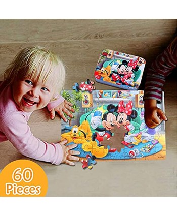 NEILDEN Mickey Mouse Jigsaw Puzzles,Disney 60 Pieces Puzzles for Kids Ages 4-8,Packed in Tin Box,Learning Educational Puzzles for Children Girls and Boys,Puzzle Size:9.2"X5.9"