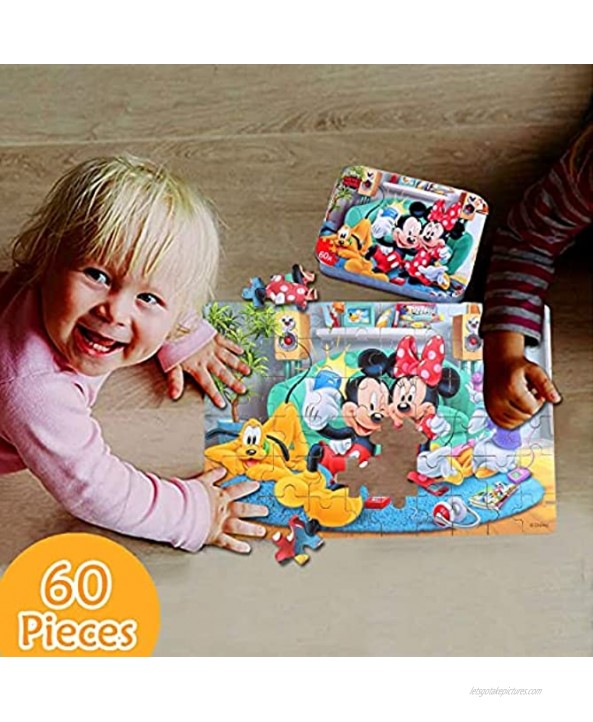 NEILDEN Mickey Mouse Jigsaw Puzzles,Disney 60 Pieces Puzzles for Kids Ages 4-8,Packed in Tin Box,Learning Educational Puzzles for Children Girls and Boys,Puzzle Size:9.2X5.9
