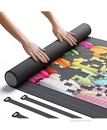 Newverest Jigsaw Puzzle Mat Roll Up Saver Pad 46” x 26” Portable Up to 1500 pieces with Non-Slip Rubber Bottom and Smooth Polyester Top + Storage Bag Foam Rolling Tube 3 Hook & Loop Fastener Straps