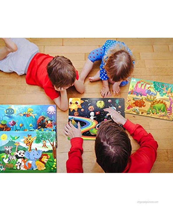 Puzzles for Kids Ages 4-8 4 Pack Wooden Jigsaw Puzzles 60 Pieces Animal Dinosaur Puzzle Preschool Educational Learning Toys Set for Boys and Girls