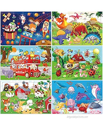 Wooden Jigsaw puzzles for kids ages 3-5 Year Old 30 Piece Colorful Wooden Puzzles for Toddler Children Learning Educational Puzzles Toys for Boys and Girls Set for Kids 3 4 5 6 Year Old 6 Puzzles