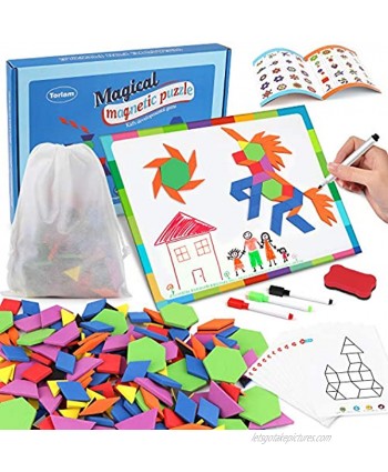 190 Pcs Magnetic Pattern Blocks Set Geometric Manipulative Shape Puzzle Magnetic Shape Blocks Puzzle for Kids Ages 4-8 Tangrams for Kids with Magnetic Board