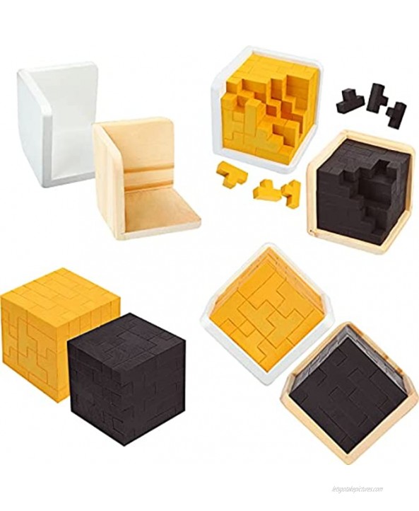 2 Pieces 3D Wooden Brain Teaser Puzzle Cube Brain Teaser Genius Skills Builder Wooden Logic Puzzle for Kids Adults Intellectual Game Entertaining and Educational Tools Golden Original Color