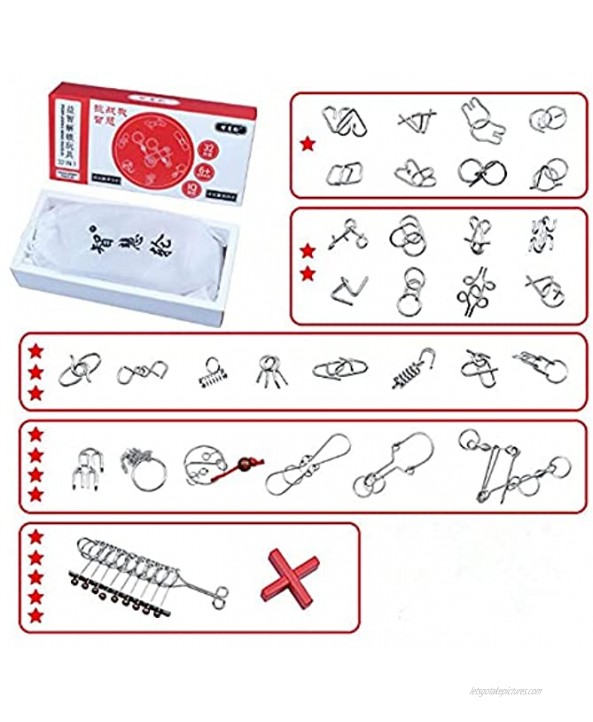 32 Brain Teasers Metal Wire IQ Puzzles,for Adult Children and Student Expanding Mind Disentanglement Puzzle Unlock Interlock Toys