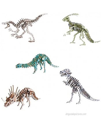 5 Pack 3D Wooden Dinosaur Puzzle Laser Cutting Education Learning Puzzle Kit for Teens and Adults