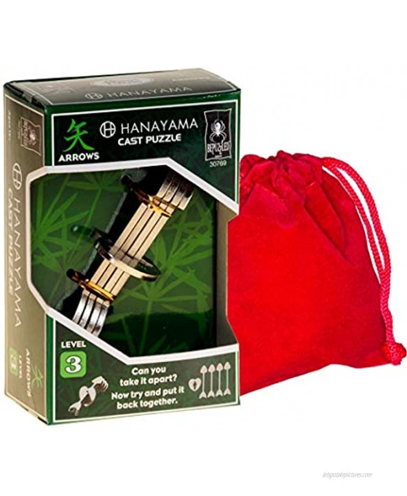 Arrows Hanayama Puzzle 2019 Release Level 3 Difficulty Rating RED Velveteen Drawstring Pouch Bundled Items