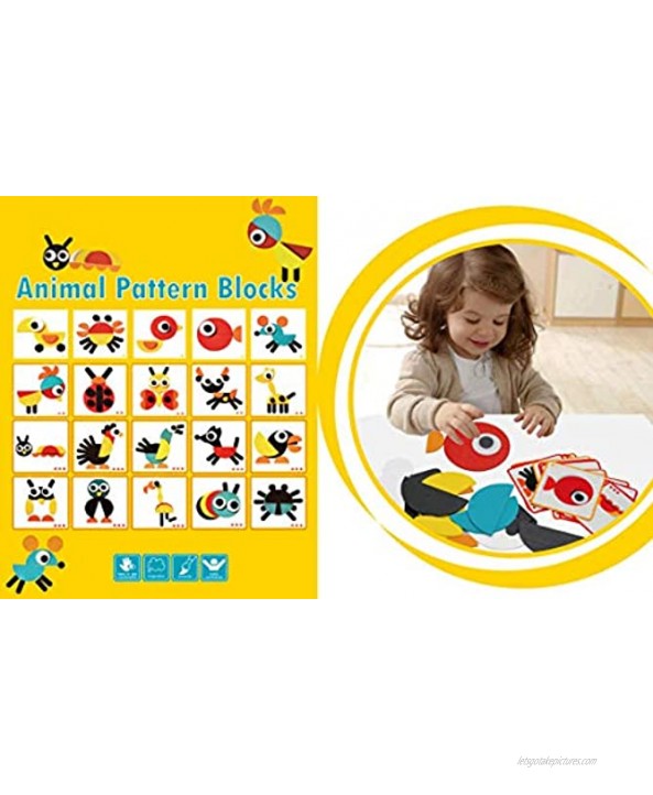 BOHS Creative Animals Themed Pattern Blocks Set Visual Motor Activity Puzzles for Toddlers and Preschool Kids Gift