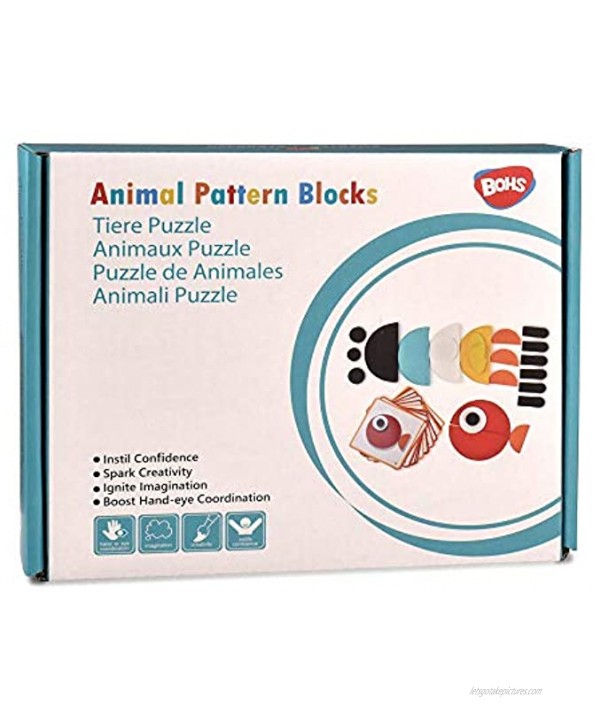 BOHS Creative Animals Themed Pattern Blocks Set Visual Motor Activity Puzzles for Toddlers and Preschool Kids Gift