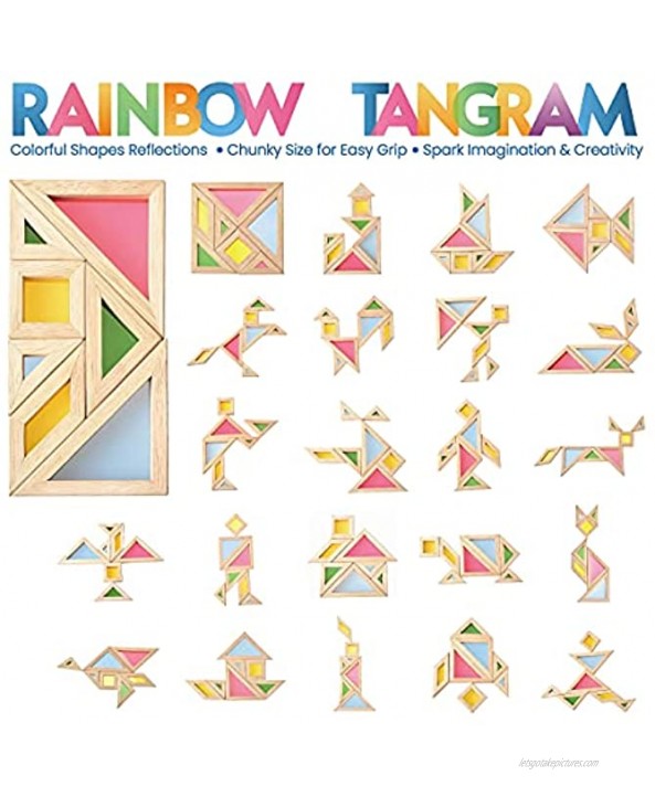 BOHS Translucent Tangram with Activity Cards Chunky Size Puzzle 1 Inch Thickness Preschool Light Table Window Toys