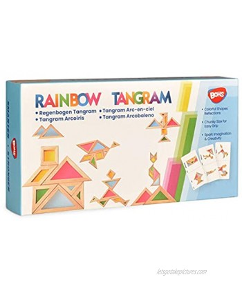 BOHS Translucent Tangram with Activity Cards Chunky Size Puzzle 1 Inch Thickness Preschool Light Table Window Toys