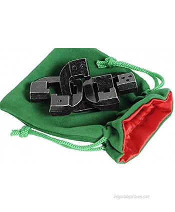 Chain Hanayama Level 6 Puzzle with Green Velvet RED Satin Drawstring Pouch Bundled