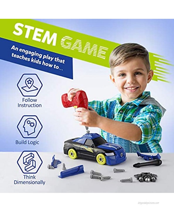 Coogam Take Apart Racing Car with Electric Screwdriver Tool Fine Motor Skill Toy Car Construction Set STEM Building Learning Game with Light and Sound Gifts for 3 Year Old Boys and Girls 26PCS