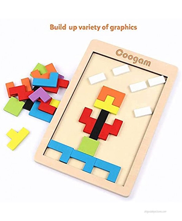 Coogam Wooden Blocks Puzzle Brain Teasers Toy + Wooden Hexagon Puzzle + Wooden Tangram Puzzle Pattern Blocks for Kid Adults