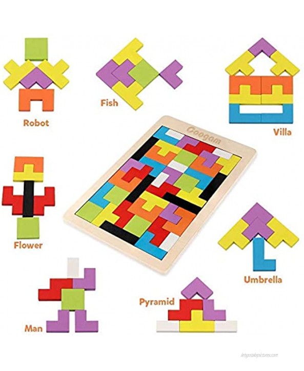Coogam Wooden Blocks Puzzle Brain Teasers Toy + Wooden Hexagon Puzzle + Wooden Tangram Puzzle Pattern Blocks for Kid Adults