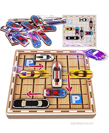 Puzzle Board Games Wooden Traffic Jam for Kids Teen Educational Stem Toys Logic Brain Teaser Game Rush Hour Travel Autism Toy Age 4-8 8-12 5 6 7 8 9 10 Years Old Up Family Game Party Gift