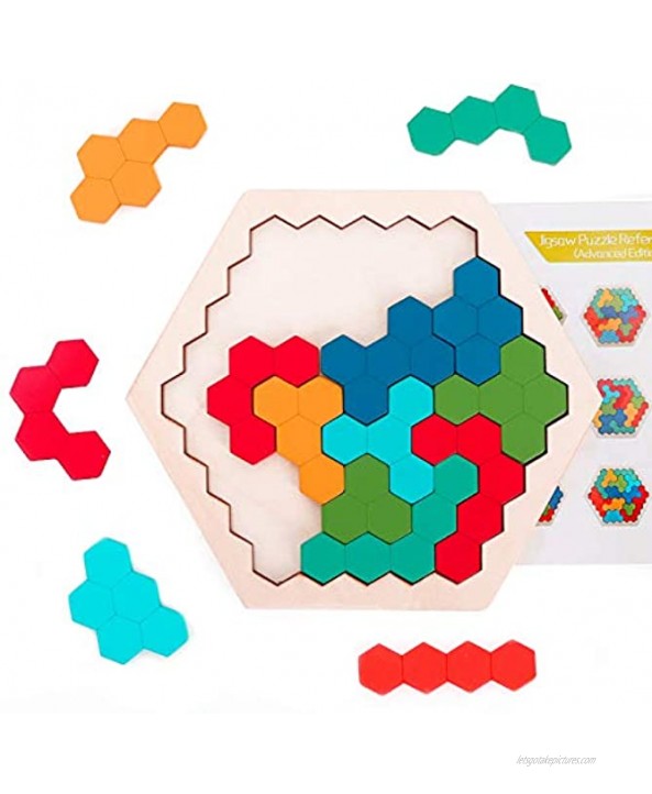 Ranslen Wooden Hexagon Puzzles Gifts for Kids Child,Hexagon Shape Block Jigzaw Tangram Kids Puzzles Logic IQ Game STEM Puzzles for Kids Ages 3 and Up,Educational Puzzle Gift for All Ages Challenge