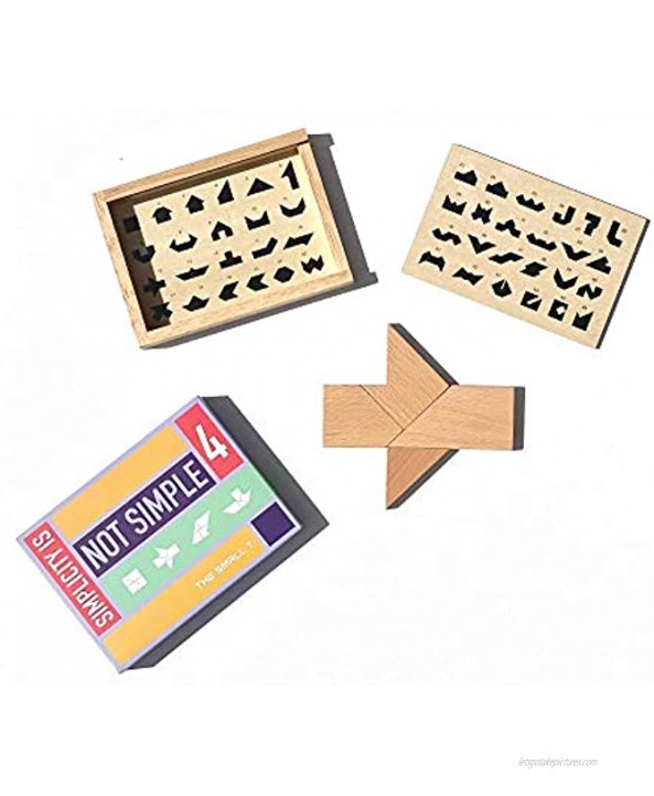 Tangram Puzzle for Adults -Teens Kids Age 7 and up I Deluxe Japanese Crayon Puzzle Box Design I Wooden Brain Teasers Mind Bending Puzzles Level 4 Difficulty: 8 10